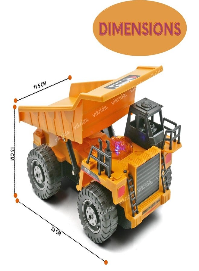 VikriDA 1:18 Remote Control Dump Truck Toy | Durable, Rechargeable & Realistic Truck with Working Dump Bed - Yellow - Image 2